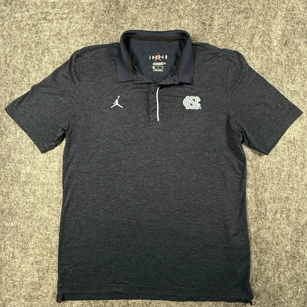Jordan Brand UNC Tar Heels Mens Medium Polo Shirt Blue Heather NCAA Golf Jumpman